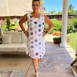 White silk dress with dot print